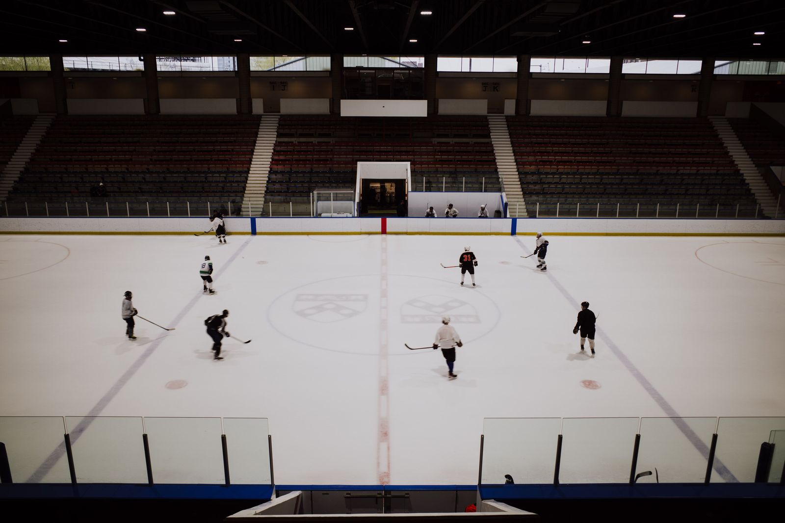 A hockey rink during a tournament, a common reason teams fill Brantford's hotels