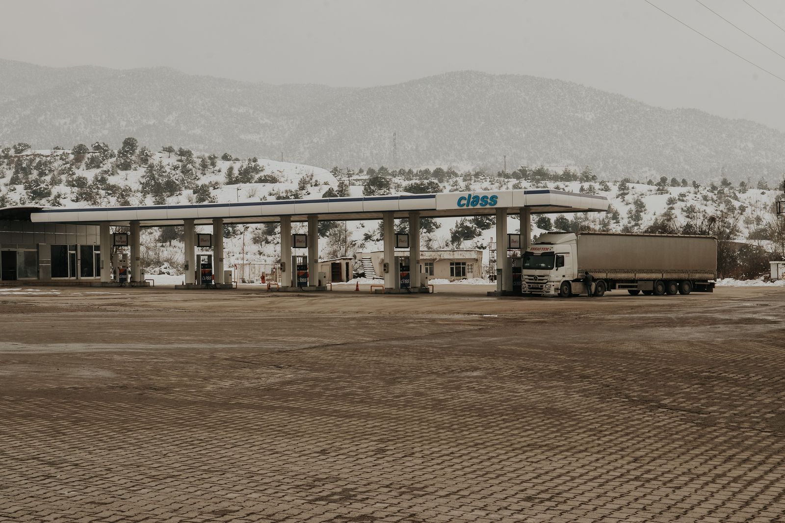A highway service centre with coffee and fuel is a natural break on the drive