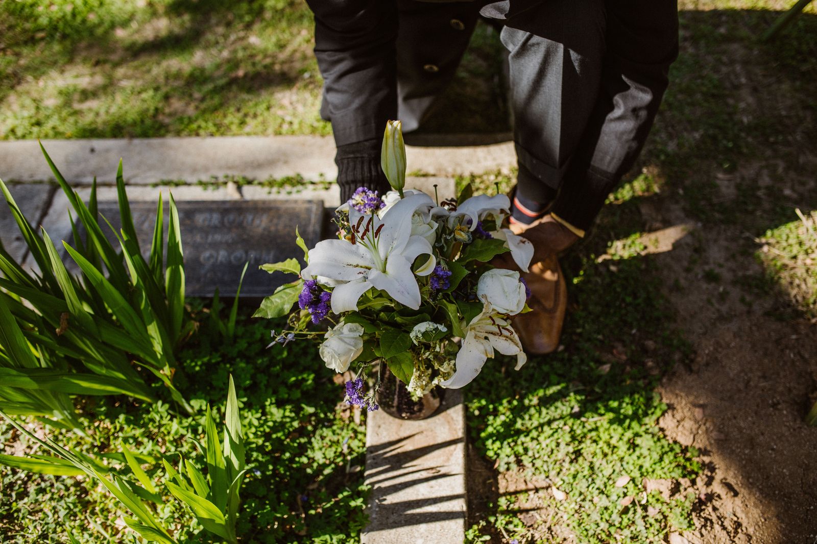 White lilies arranged for a funeral service