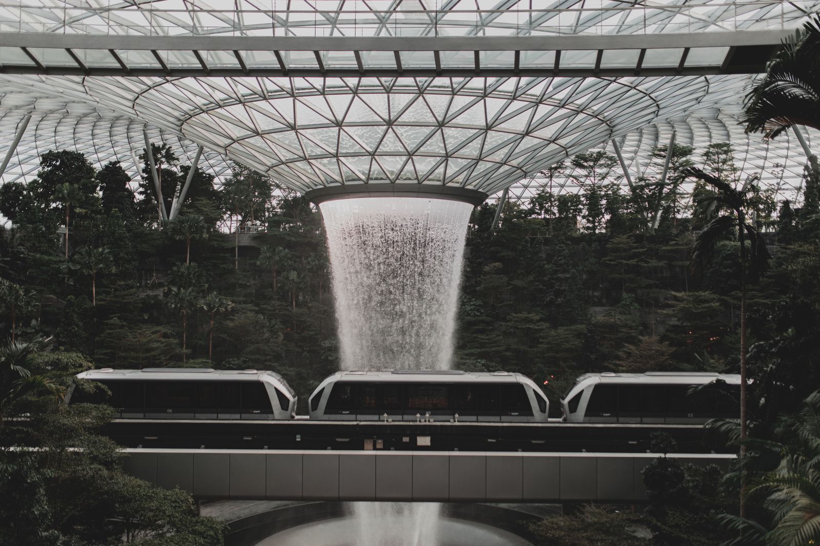 An automated airport people-mover train connecting passenger terminals