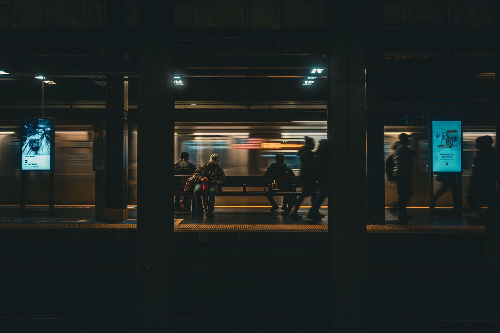 A subway train at a city platform, the first leg of the transit trip from Vaughan to Hamilton