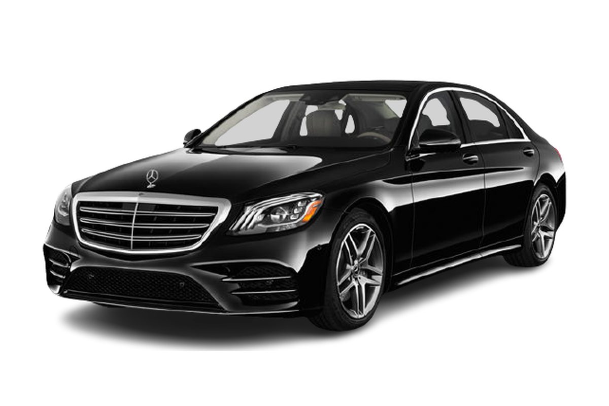 A black Mercedes-Benz S-Class first-class sedan from the HamiltonLimo.net fleet