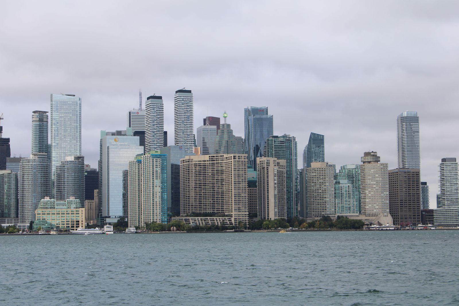 The Toronto waterfront and harbour beside the island airport