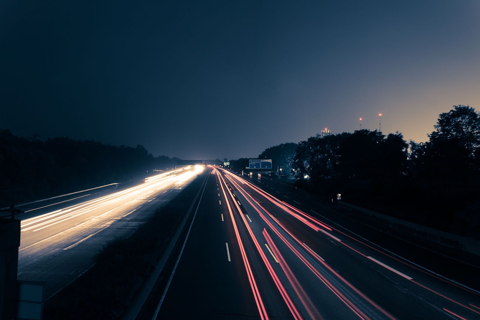 Traffic light trails on the QEW at night, the main route from Stoney Creek to Toronto.