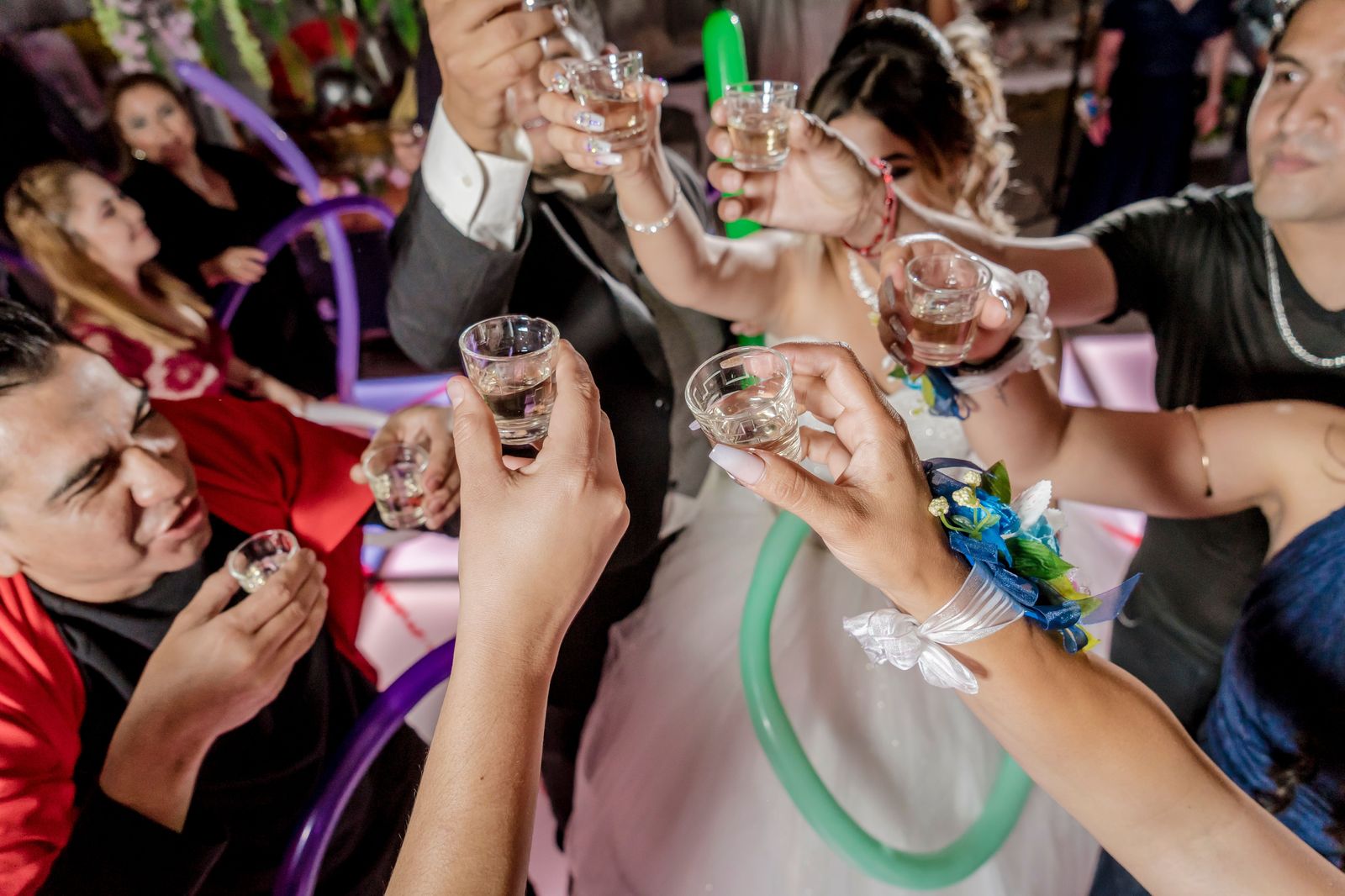 Friends celebrating inside a limousine on a night out in Hamilton