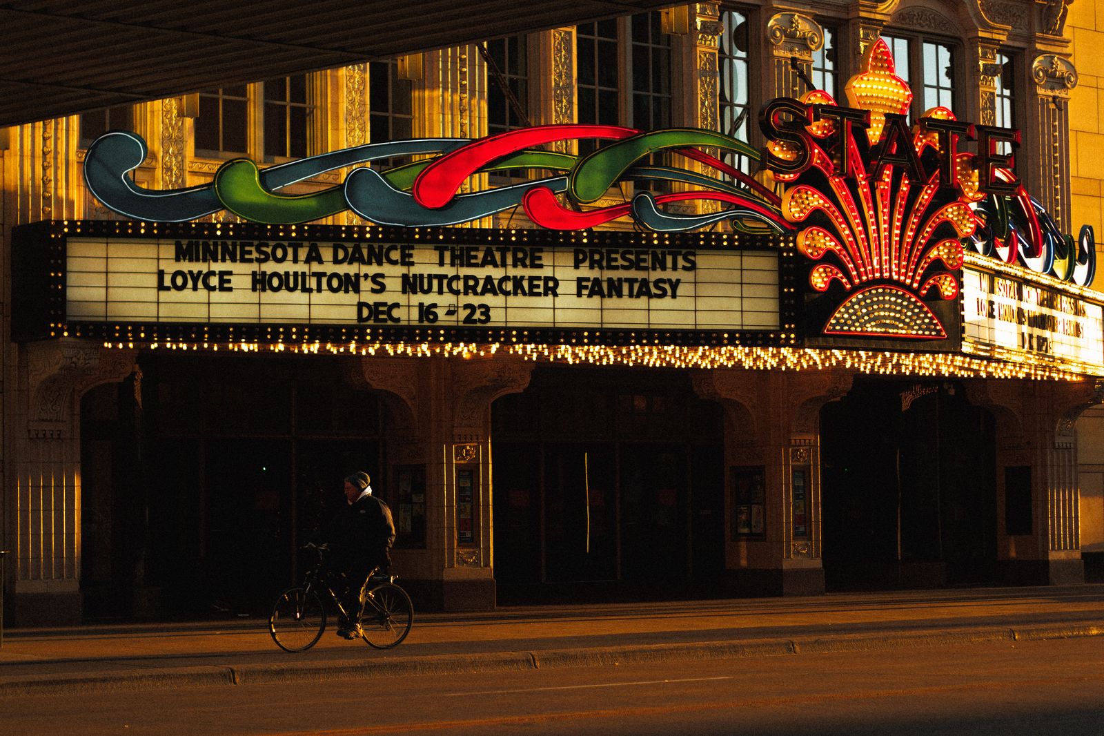 Theatre marquee lights on a Toronto evening