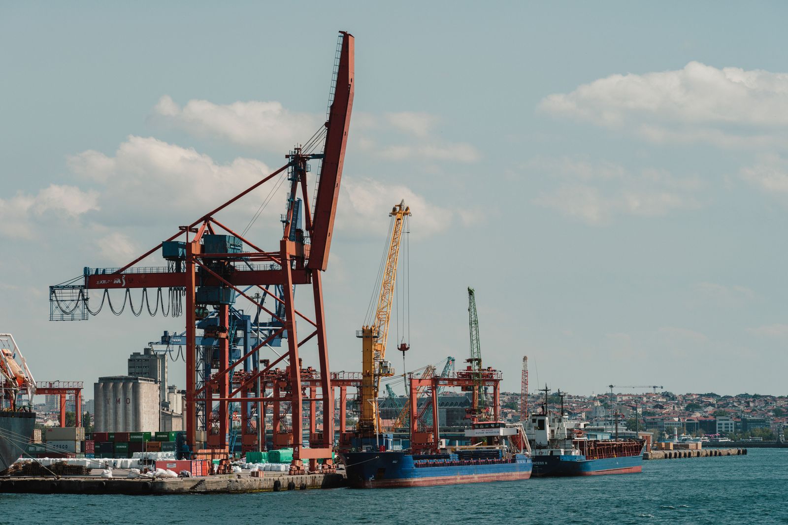 Cranes and cargo ships at an industrial harbour, a typical Hamilton site-visit destination
